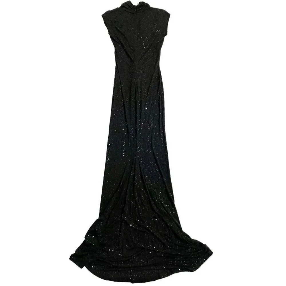 Michael Kors Black Sequin Mermaid Gown Evening Dress Front Twist SZ 4 New